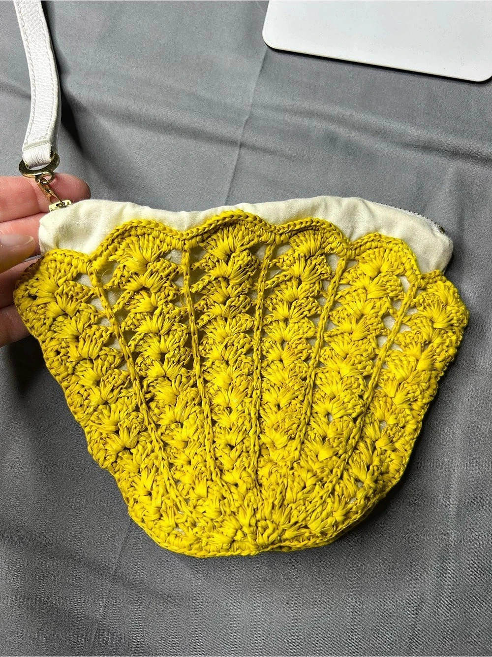 Sensi Studio Crochet Wristlet Clutch in Yellow & White